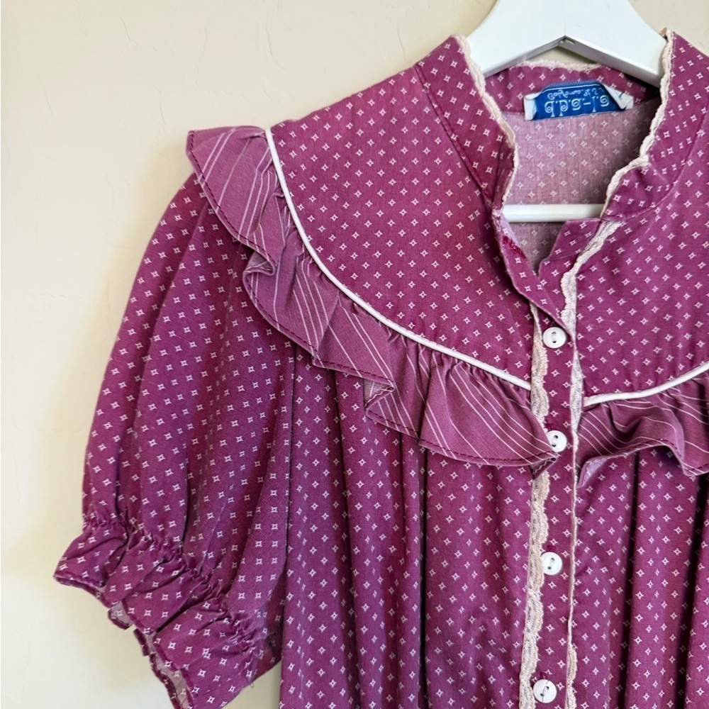 Vintage Prairie Cottage Lace Trim Tiered Ruffle Midi Dress Plum Women’s Small - Picture 3 of 7